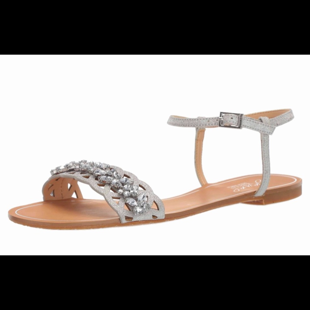 Badgley Mischka silver jewel flat sandals // size 9.5- like new!
